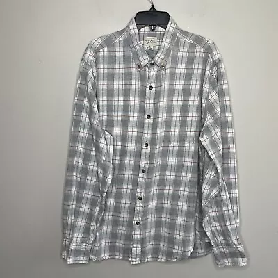 J CREW Shirt Mens Large L Gray Plaid Button-Down Mid-Weight Flannel AZ540 • $17.49