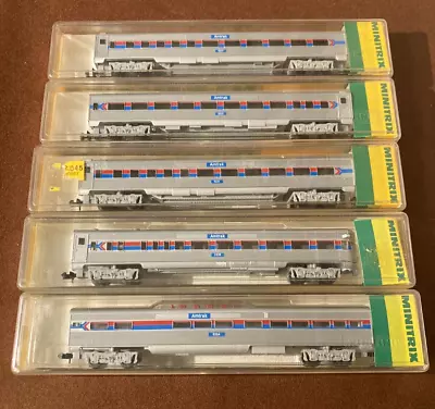 Vtg NOS N Scale Minitrix Amtrak Set Of 5 Passenger Cars 3033 3043 3053 In Cases • $99