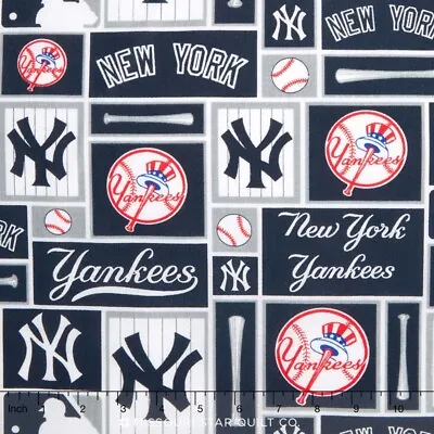 1/4 Yard 9”x58” New York Yankees Block Print MLB Sports Cotton Quilting Fabric • $3.99