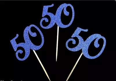 50th Birthday Anniversary Cupcake Toppers Dark Blue Number 50 Cake Decorations • £4.50