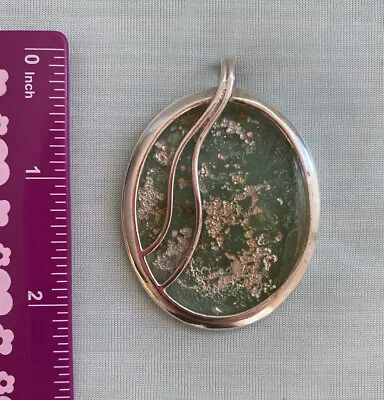 Vintage Large Roman Glass Pendant Sterling Silver Abstract Modernist • $49