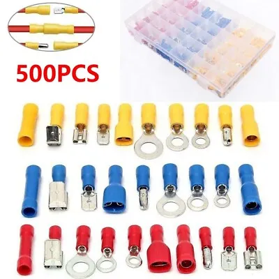 500x Insulated Electrical Wire Splice Terminal Crimp Connectors Spade Kit Set • $18.99