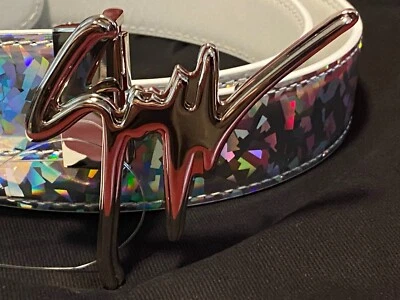$107.60 • Buy $495 Giuseppe Zanotti Foil Logo-Buckle Belt | Iridescent Silver | One Size