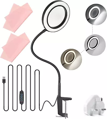 Daylight LED Magnifying Lamp Clamp Magnifying Glass With Light And Stand 3 Ad • £14.45