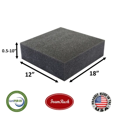 $16.99 • Buy FoamRush 12  X 18  Charcoal Upholstery Foam Cushion (Made In USA)