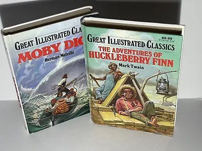 1990 Great Illustrated Classics Moby Dick & Huckleberry Finn Twain Melville HC • $3.29