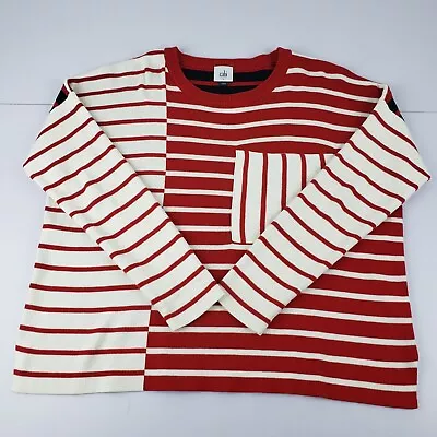 Cabi Knit Pocket Pullover Sweater Women's Small Red White Striped Long Sleeve • $29.99