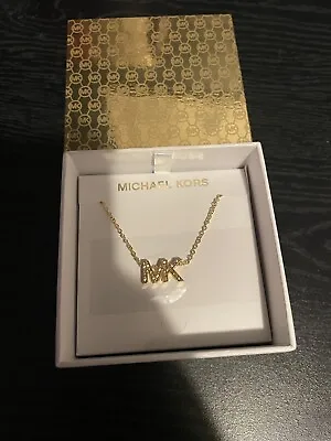 Authentic Michael Kors Necklace W/mk Pave Charm Gold Tone W/box. New $100. • $60
