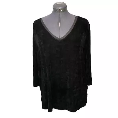 Vikki Vi 3/4 Sleeve V-Neck Top Shirt Womens 1X 2X Slinky Knit Chiffon Trim • $18