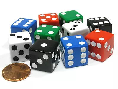 Set Of 10 Six Sided Square 16mm D6 Dice - 2 Each Of Red White Blue Green Black • $7.99