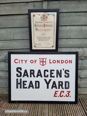 Genuine 1910's City Of London Saracen's Head Yard E.C.3. Opal Glass Street Sign • £695