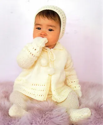 Baby Girls Matinee Coat Jacket Tights Bonnet Mitts KNITTING PATTERN DK 18 - 20  • £2.15