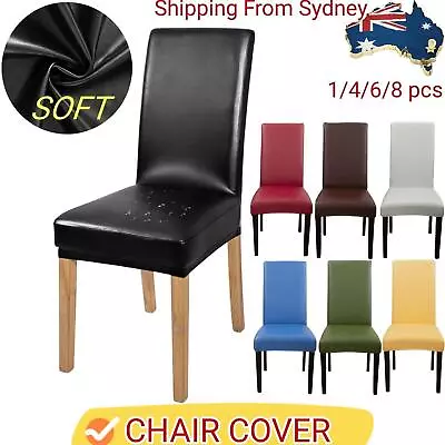 Stretch Dining Chair Covers PU Leather Seat Slipcovers Waterproof Wedding Covers • $16.14