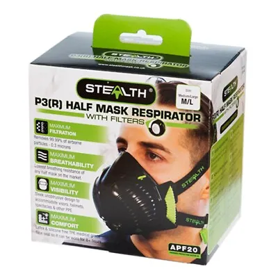 STEALTH P3 Respirator Facemask With Twin HEPAC Filters | Half-mask | Face Mask • £12.50