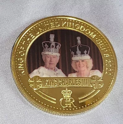 King Charles III & Queen Camilla Coronation Gold Coin 2023 God Save The Crown UK • £9.99