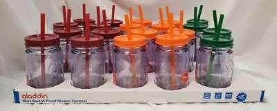Aladdin Mason Double Wall Jar Plastic Tumbler 16 Oz W/ Lid Straw No BPA Asst • $6.71