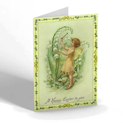 EASTER CARD - Vintage Design - Fairy Plays Music On Lily-of-the-Valley Bells • £4.99