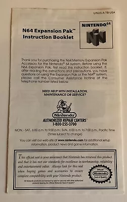 Nintendo 64 Expansion Pak Instruction Booklet ONLY • $7.85