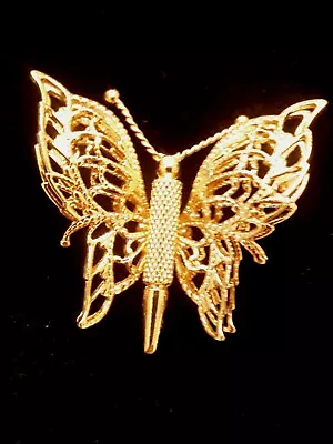 Monet Butterfly Brooch Pin Gold Tone Filigree Vintage • $5.80