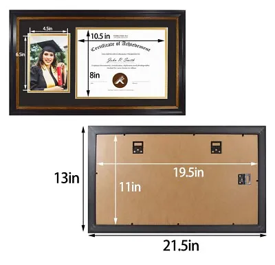 11x19.5  Diploma Frame With 2 Openings For 8.5x11  Certificate And 5x7  Picture • $31.96