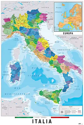 $11.99 • Buy Map Of Italy - Poster / Print (Italia Map In Italian) (Size: 24  X 36 )