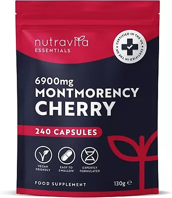 Montmorency Cherry 6900mg | 240 Capsules | Tart Cherry Extract | Vegan Made UK • £8.89