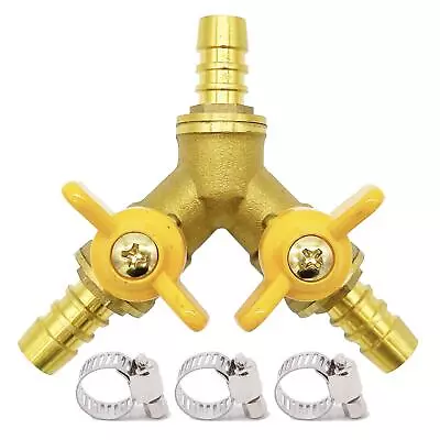 Metaland Brass 3 Way Shut-Off Valve 3/8  Hose Barb 2 Switch Y Shaped Ball Valve • $14