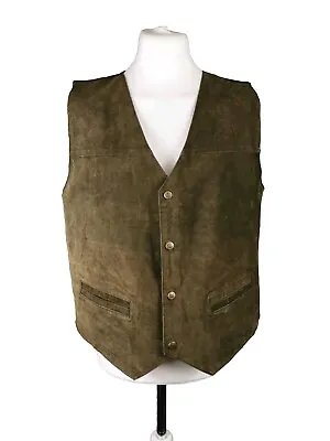 Vintage Mens Olive/Brown Leather Suede Western Cowboy Waistcoat Gilet Size 44 • £28.95