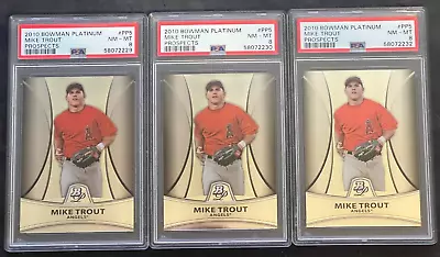 (3) 2010 Bowman Platinum Prospects Mike Trout Angels #PP5 PSA 8 New Slabs • $129.99