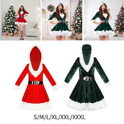 Women's MISS Santa Xmas Suit Outfits Hooded DrESS Hoodie • £15.76