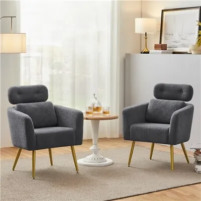 Modern Boucle Accent Chair Cozy Armchair With Adjustable Headrest Home • £79.99