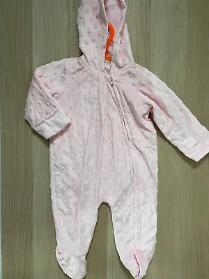 Baby Girl 0-3 Months George Pink Full Zip Textured All In One Pram Suit Lined • £4