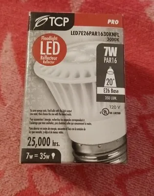 $7.99 • Buy TCP Dimmable PAR16 LED Lamp Floodlight, 7W, 3000K, 350LUM. E26 Base 120V 20 Deg