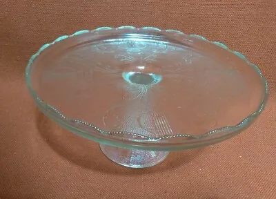 Jeanette Glass Harp Cake Stand Scalloped Trim 10 D 4.75 H • $11.24