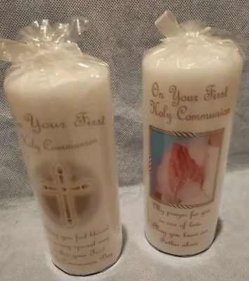 2x Pillar Candle First Holy Communion In Clear Wrapping  Keepsake Gift  (b3)  • £13