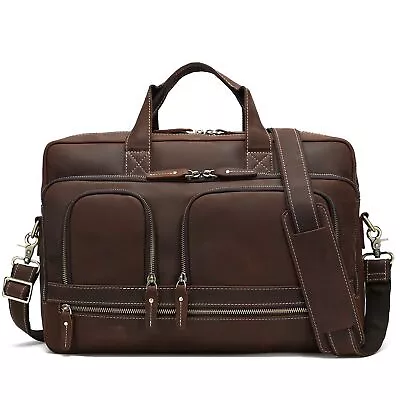 Vintage Genuine Leather Briefcase Messenger Laptop Bag For Men Up To 17  Laptop • $162.95