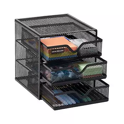 Mind Reader Mesh Mini 3 Tier Drawer Organizer，Desk  3 Drawers1 Top ShelfBlack. • $21.60