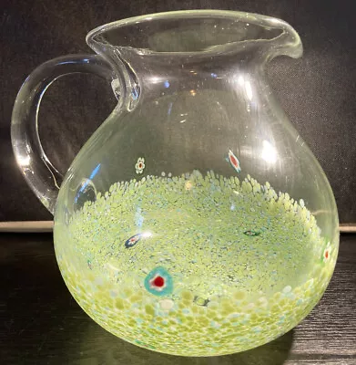 Large Green Hand Blown Art Glass Millefiori Margarita Pitcher  • $26.75