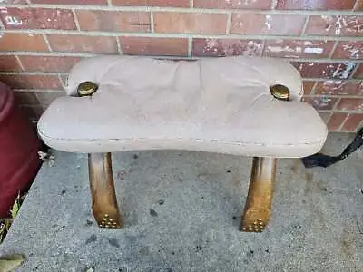 Vintage Camel Saddle Footstool Bench Brass Accents Leather Seat Brass Bell • $97.49