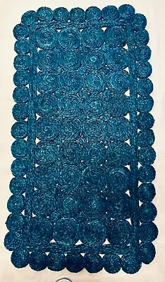 Doormat Jute Rectangle Rug Reversible Hand Braided Blue Floor • £9.60