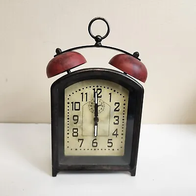 Pottery Barn Brushed Metal Table Desk Clock Art Deco. 7” Tall Vintage Style • $45