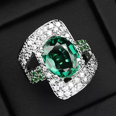 Stunning Green Tsavorite Garnet Oval 4.30Ct 925 Sterling Silver Handmade Rings • $46.61