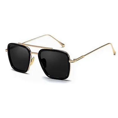 Luxury Square Aviator Fashion Gold Frame Retro Black Sunglasses For Men Women • $15.99