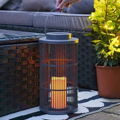 25cm-35cm Solar LED Urbane Slate Grey Flickering Outdoor Garden Lantern Lights • £14.99