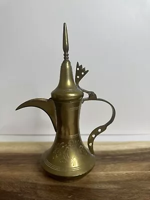 Dallah Arabic Middle Eastern Antique Brass Coffee Tea Pot  Made In India 9” Tall • $25