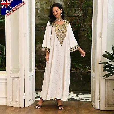 Kaftan Abaya Ramadan Women Muslim Maxi Dress Dubai Robe Islamic Caftan Long Gown • $63.99