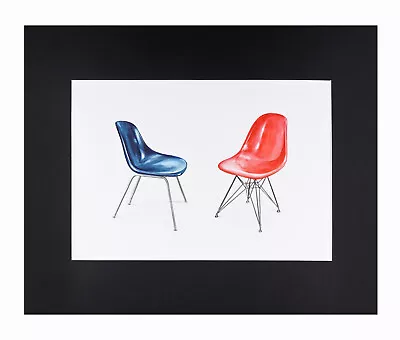 Watercolor Painting Eames Molded Plastic Chair Interior Design Mid Century • $125