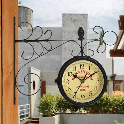 Garden Kensington Station Wall Clock Double Sided Hanging Bracket Clocks Outdoor • £13.94