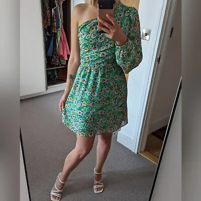 H&M Size 8 Green Floral Asymmetric Dress • £10
