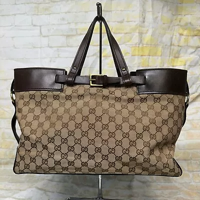 GUCCI GG Pattern Canvas Leather Belt Tote Bag Model No. 106251 Beige Brown • $399.99
